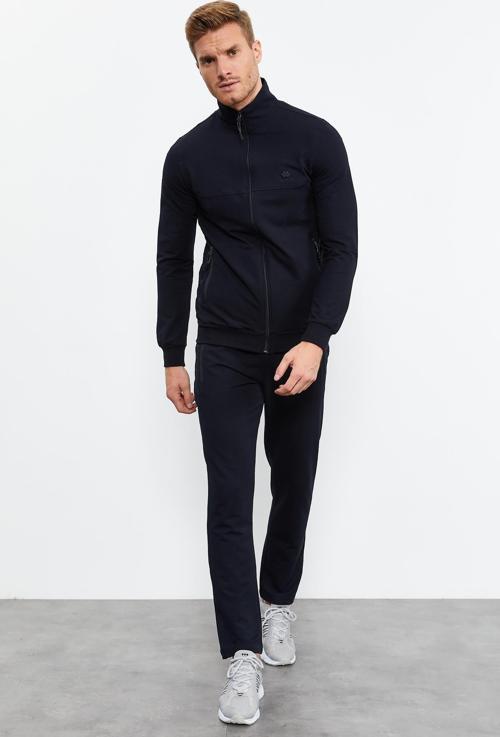 Lacivert Dik Yaka Fermuarlı Standart Kalıp Klasik Paça Erkek Eşofman Takımı - 85152