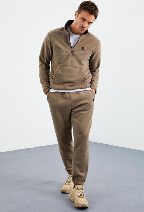 Camel Yarım Fermuar Dik Yaka Lastik Paça Polar Erkek Eşofman Takımı - 85159