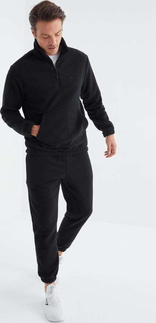 Lacivert Yarım Fermuar Dik Yaka Lastik Paça Polar Erkek Eşofman Takımı - 85159