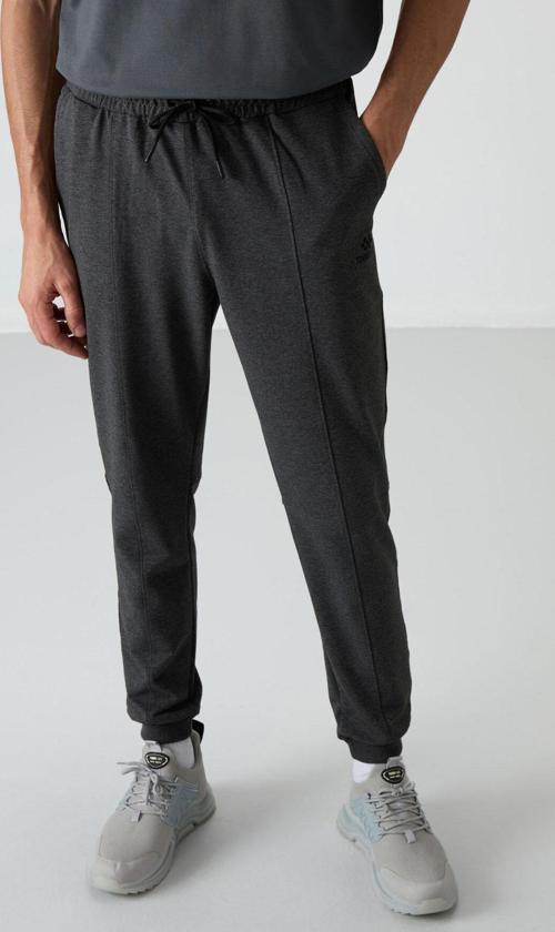 Antrasıt Melanj Pamuklu Yumuşak Dokulu Comfort Fit Nakışlı Erkek Jogger - 82123