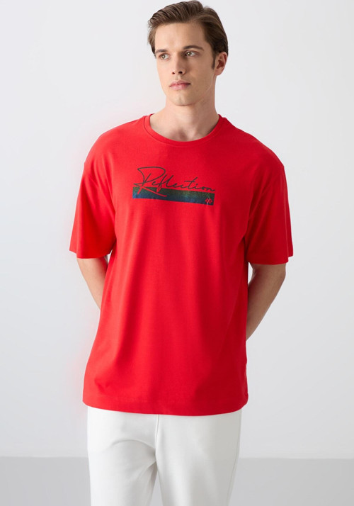 Fiesta Pamuklu Kalın Yumuşak Dokulu Oversize Fit Baskılı Erkek T-Shirt - 88334