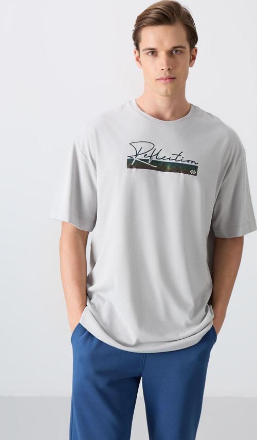Taş Pamuklu Kalın Yumuşak Dokulu Oversize Fit Baskılı Erkek T-Shirt - 88334
