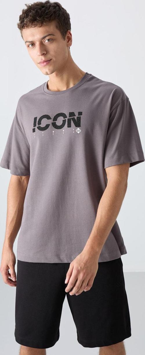 Koyu Gri Pamuklu Kalın Yumuşak Dokulu Oversize Fit Baskılı Erkek T-Shirt - 88331