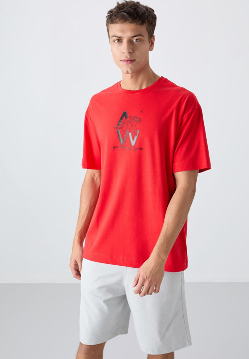 Fiesta Pamuklu Kalın Yumuşak Dokulu Oversize Fit Baskılı Erkek T-Shirt - 88332