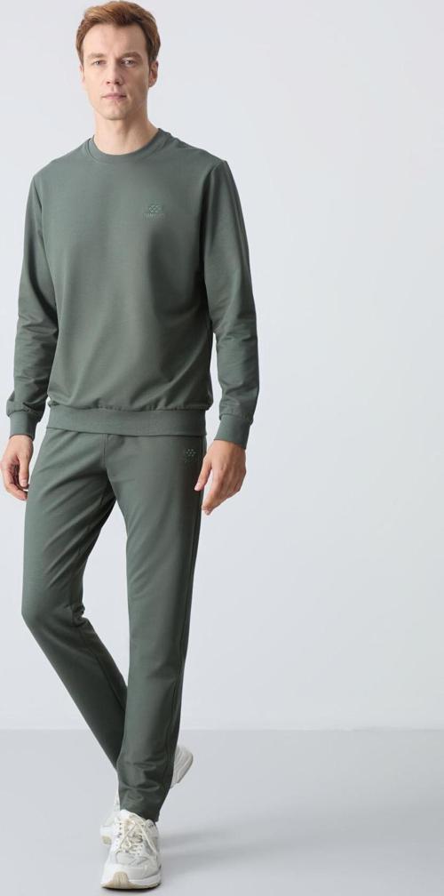 Haki Pamuklu Kalın Yumuşak Dokulu Comfort Fit Basic Erkek Eşofman Takım - 85256
