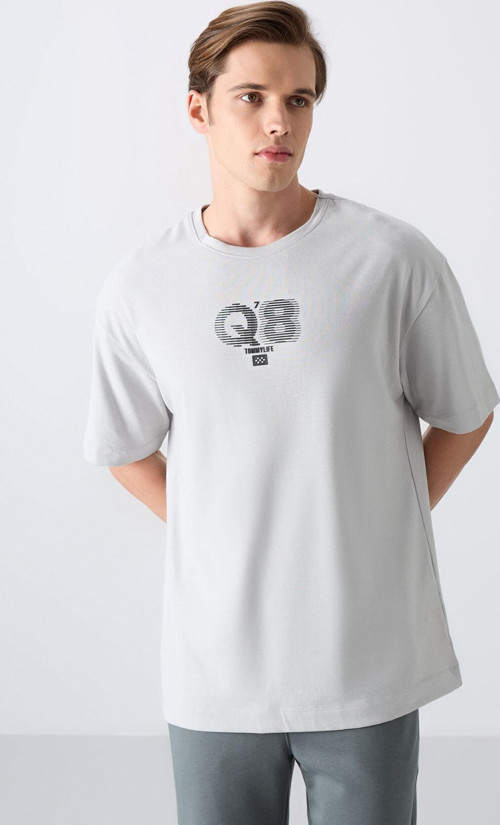 Taş Pamuklu Kalın Yumuşak Dokulu Oversize Fit Baskılı Erkek T-Shirt - 88333