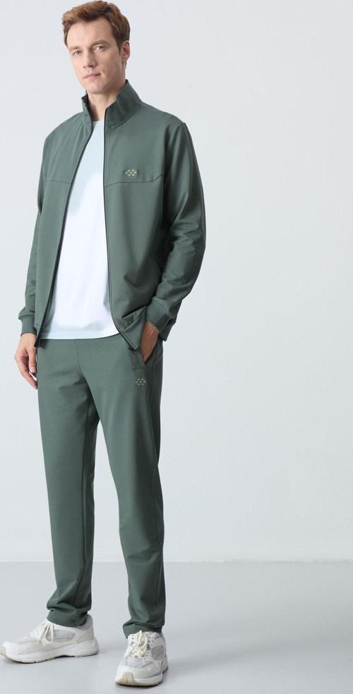 Haki Pamuklu Kalın Yumuşak Dokulu Comfort Fit Basic Erkek Eşofman Takım - 85260