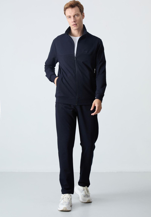 Lacivert Pamuklu Kalın Yumuşak Dokulu Comfort Fit Basic Erkek Eşofman Takım - 85260