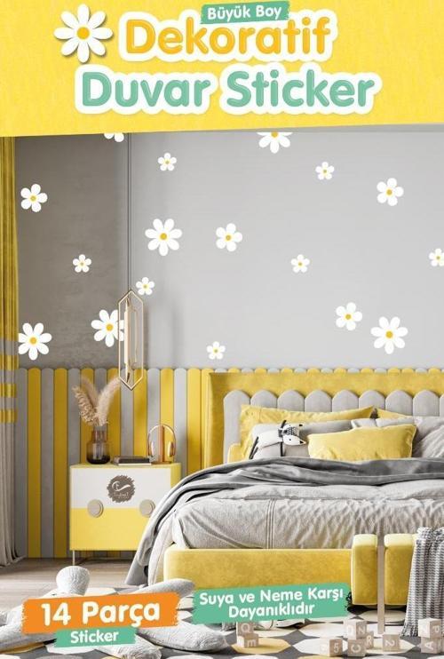 15 Adet Büyük Boy Dekoratif Papatya Çocuk Odası Duvar Dekorasyon Sticker Seti-T1168