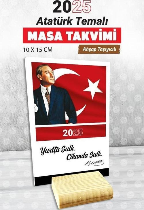 2025 Yılı Masa Takvimi  Atatürk Takvimi Ahşap Ayaklı Takvim -T1112