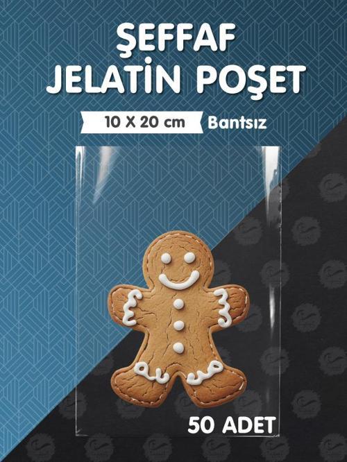 Bantsız Şeffaf Poşet (10x20 cm)   50 Adet Parlak Jelatin Paket Hediye Poşeti -T1205