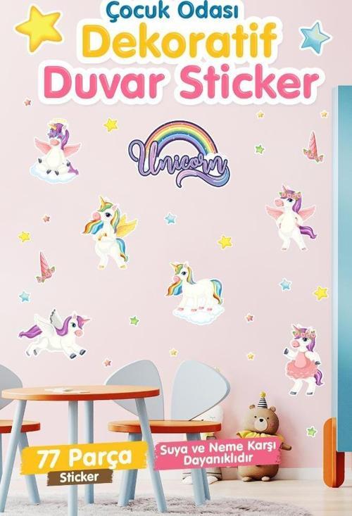 Çocuk Odası Duvar Sticker Seti Unicorn Temalı Kız Çocuk-T1187