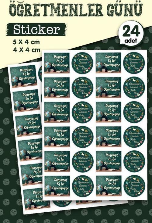 Öğretmenler Gününüz Kutlu Olsun  Dünyanın En İyi Öğretmenine Hediye Sticker Etiket 24 adet -T1116