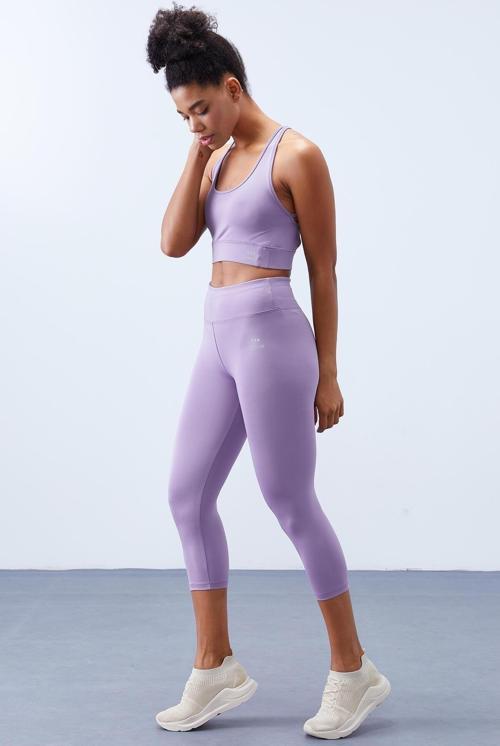 Eflatun Yüksek Bel Toparlayıcı Çapraz Sırt Detaylı Slim Fit Kadın Tayt Takım - 95283