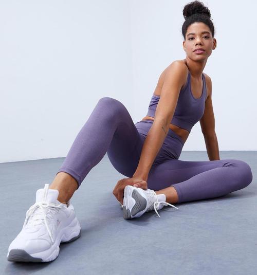 Eflatun Yüksek Bel Toparlayıcılı Sırt Detaylı Slim Fit Büstiyer Kadın Tayt Takım - 95281