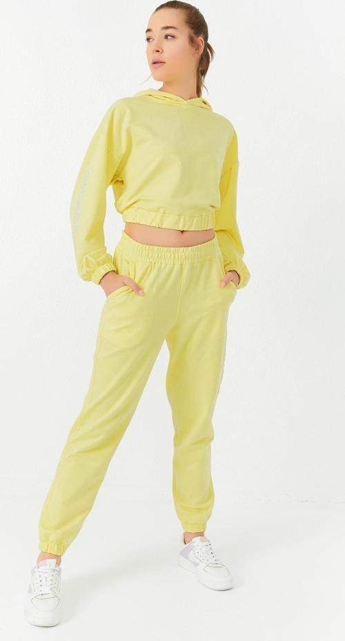 Limon Yazı Baskılı Kapüşonlu Lastik Paça Kadın Oversize Eşofman Takımı - 95295