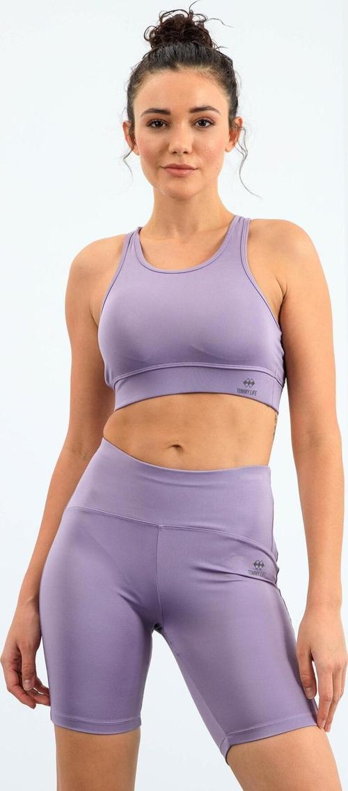 Eflatun Yüksek Bel Toparlayıcı Slim Fit Büstiyer Biker Kadın Tayt Takım - 95303