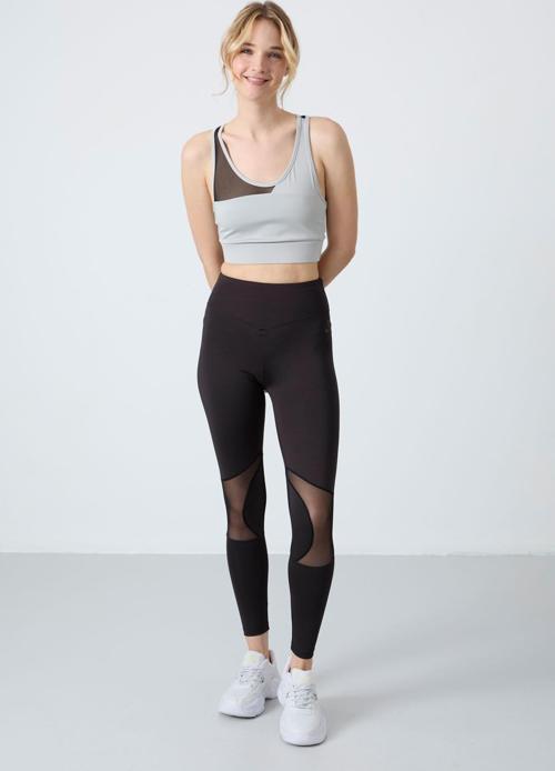 Taş - Siyah Polyester Esnek Standart Fit Performans Kadın Tayt Takım - 95331
