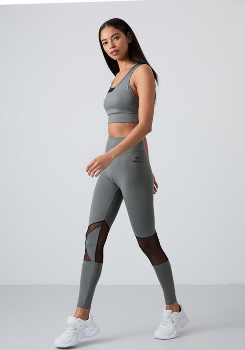 Haki Polyester Esnek Standart Fit Performans Kadın Tayt Takım - 95331