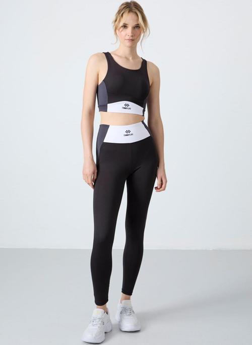 Siyah Polyester Esnek Standart Fit Performans Kadın Tayt Takım - 95334