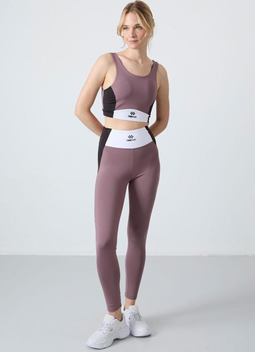 Gül Kurusu Polyester Esnek Standart Fit Performans Kadın Tayt Takım - 95334