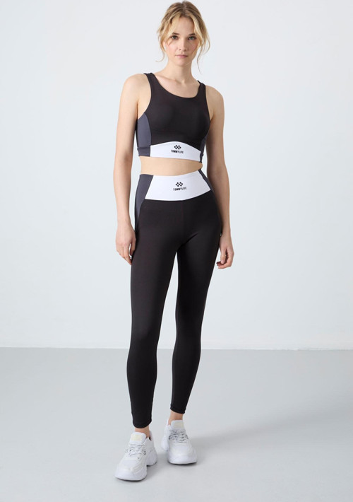 Siyah Polyester Esnek Standart Fit Performans Kadın Tayt Takım - 95334