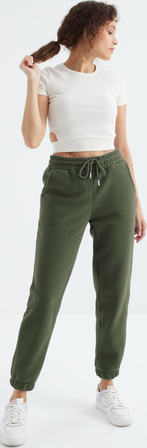 Çağla Yüksek Bel Basic Bağcıklı Jogger Polar Kadın Eşofman Alt - 94622
