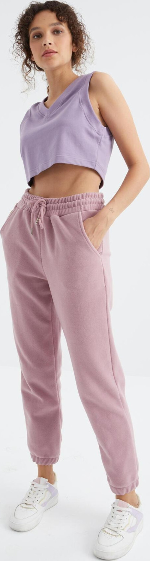 Gül Kurusu Yüksek Bel Basic Bağcıklı Jogger Polar Kadın Eşofman Alt - 94622