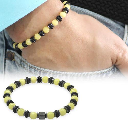 Hematit Doğaltaş Süslemeli Küre Kesim Sarı-Beyaz Renk Beyrut Kehribar Erkek Rolex Bileklik