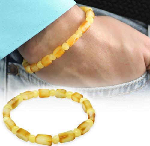 Sarı-Beyaz Renk Silindir Kesim Doğal Damla Kehribar Erkek Bileklik