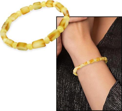 Sarı-Beyaz Renk Silindir Kesim Doğal Damla Kehribar Kadın Bileklik