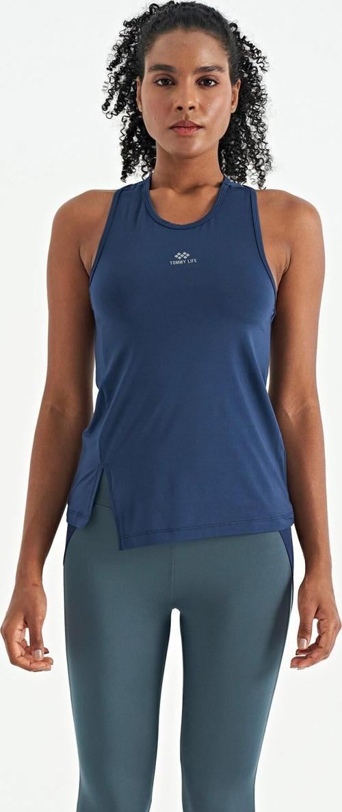 İndigo Yırtmaç Detaylı O Yaka Sıfır Kollu Standart Kalıp Kadın Spor Atlet - 97256