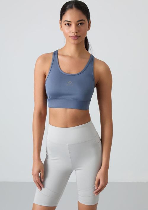 Petrol Çapraz Sırt Detaylı Slim Fit U Yaka Pedli Kadın Spor Büstiyer - 97121