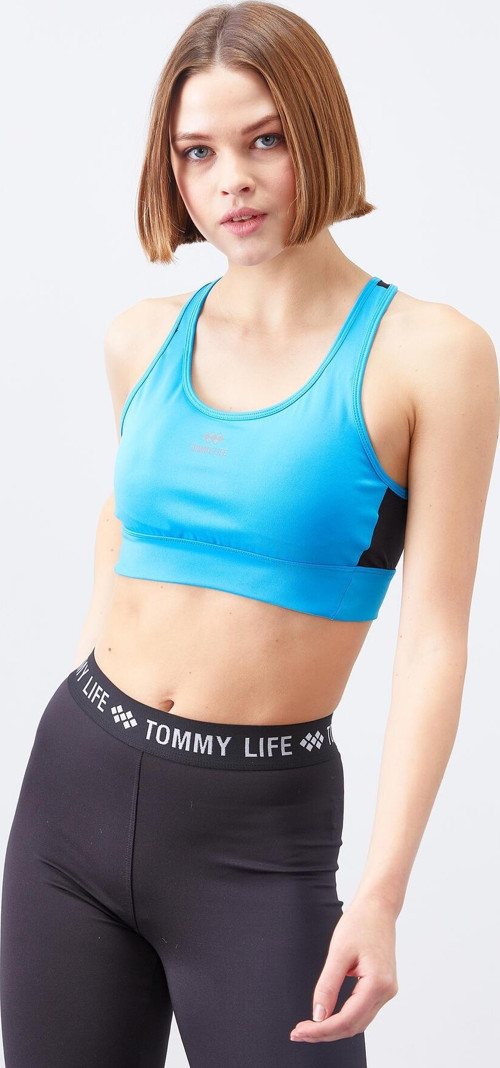 Turkuaz Çapraz Sırt Detaylı Slim Fit U Yaka Pedli Kadın Spor Büstiyer - 97121
