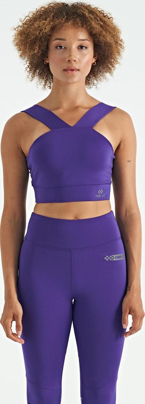 Koyu Mor Logo Baskılı Dar Kalıp Dalgıç Kumaş Kadın Büstiyer - 97259
