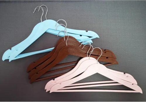 Elbise Pantalon Askısı 9 Adet  Renkli Ahşap Görünümlü Plastik