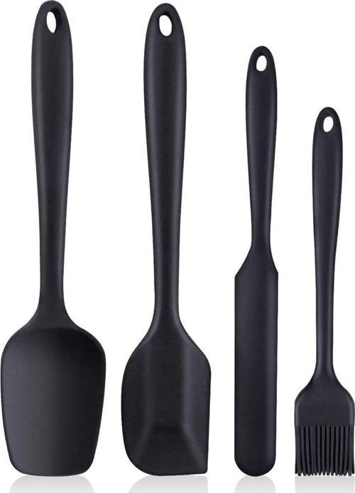 4 Parça Büyük Boy Silikon Yumurta Fırçası Kaşık Bıçak Spatula Seti Isıya Dayanıklı