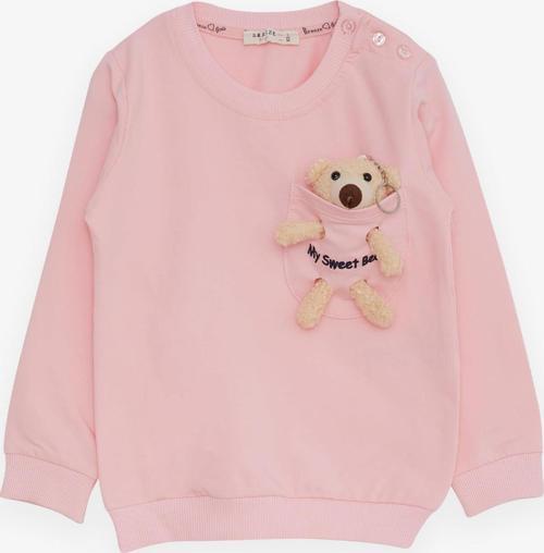 Kız Çocuk Sweatshirt Ayıcık Aksesuarlı 1.5-5 Yaş, Pembe