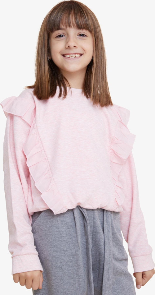 Kız Çocuk Sweatshirt Beli Lastikli 4-8 Yaş, Somon Melanj
