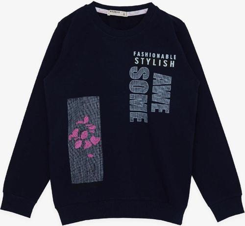 Kız Çocuk Sweatshirt Çiçek Baskılı 6-12 Yaş, Lacivert