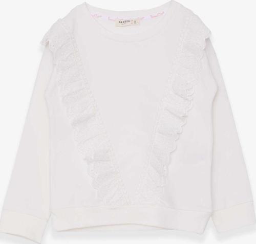 Kız Çocuk Sweatshirt Güpürlü 4-9 Yaş, Ekru