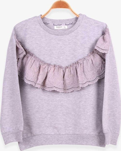 Kız Çocuk Sweatshirt Güpürlü 6-12 Yaş, Gri Melanj