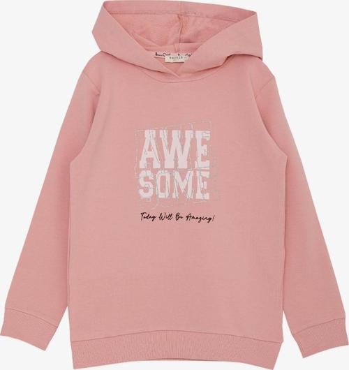 Kız Çocuk Sweatshirt Kapüşonlu Simli Yazı Baskılı 5-10 Yaş, Gülkurusu