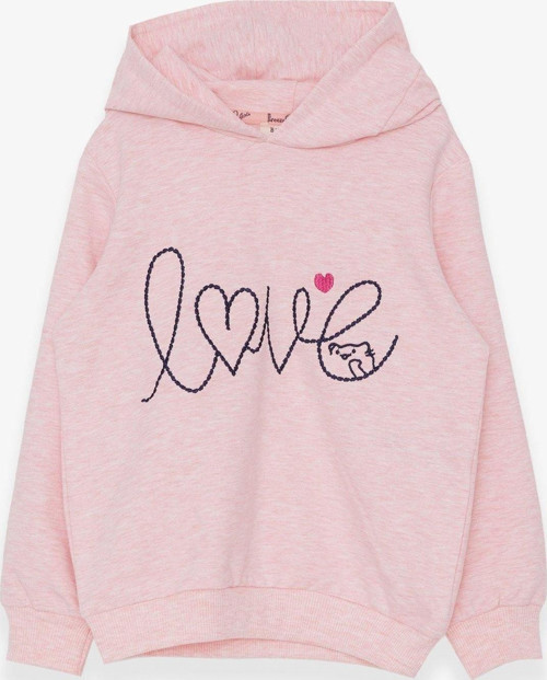 Kız Çocuk Sweatshirt Nakışlı Yazı Baskılı 2-6 Yaş, Somon Melanj