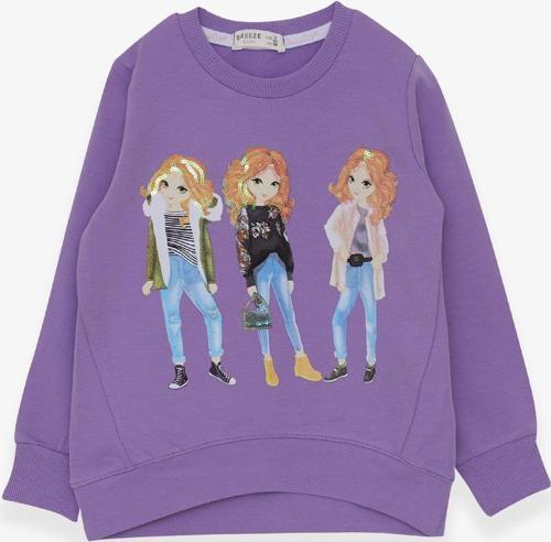 Kız Çocuk Sweatshirt Pullu Kız Baskılı 3-8 Yaş, Lila