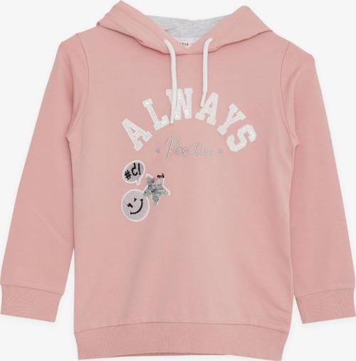 Kız Çocuk Sweatshirt Pullu Simli Gülenyüz Baskılı 4-9 Yaş, Gülkurusu