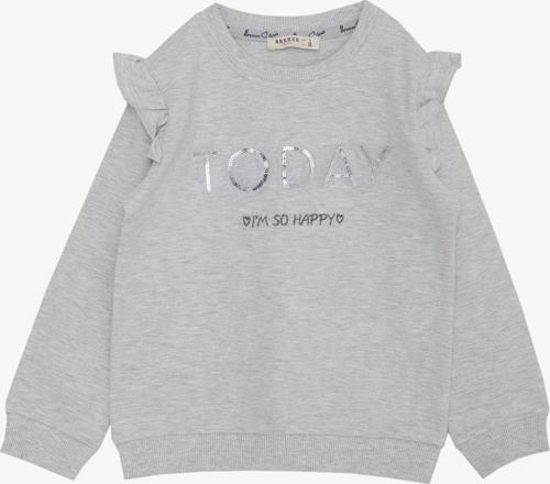 Kız Çocuk Sweatshirt Pullu Simli Yazı Baskılı 3-8 Yaş, Açık Gri Melanj