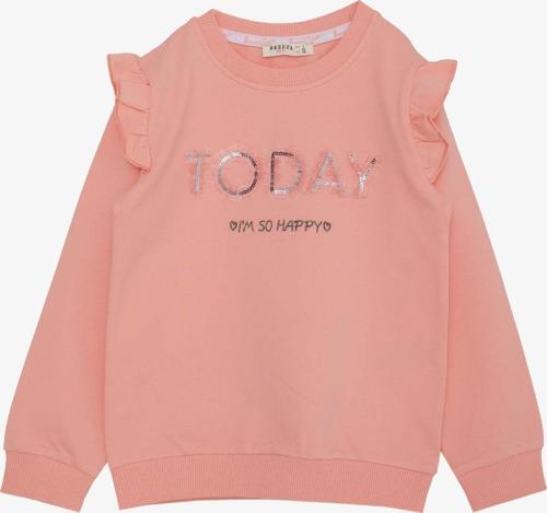 Kız Çocuk Sweatshirt Pullu Simli Yazı Baskılı 3-8 Yaş, Somon