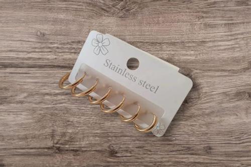 çelik minimal gold 6'lı halka küpe set 