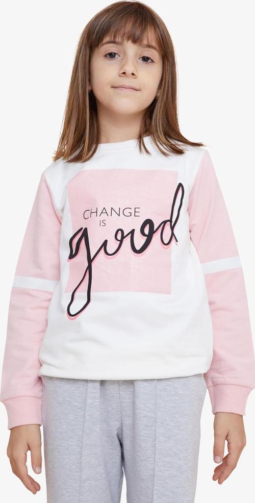 Kız Çocuk Sweatshirt Simli Yazı Baskılı 8-14 Yaş, Ekru